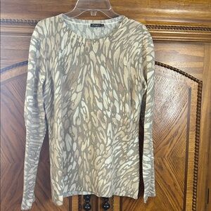 J. McLaughlin Cashmere cream taupe and beige abstract animal print sweater Sm